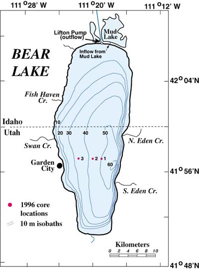 A topo or bathymetric map of a lake.