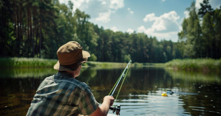 man fishing for perch on a lake